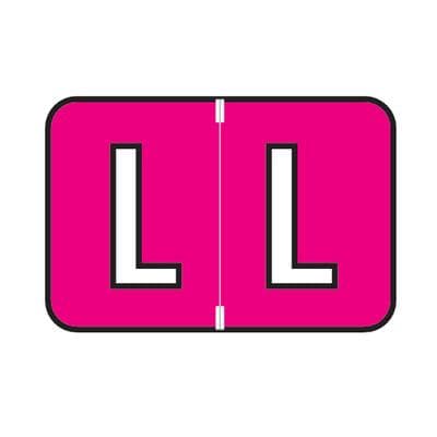 Jewel Tone™ Alpha Label, Individual Roll Letter 'L', 1-1/2" W x 1" H, Pink, 500/Roll - Jewel Tone™  Alpha Label, Individual Roll Letter, 1-1/2 W x 1 H, 500/Roll - L, Pink - Image 1