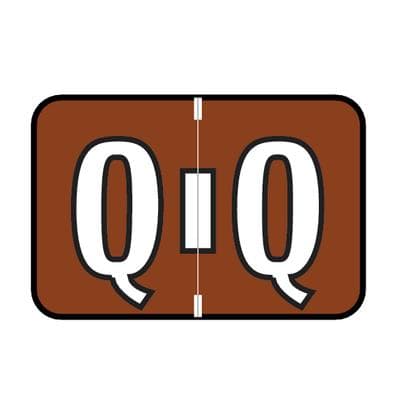 Jewel Tone™ Alpha Label, Individual Roll Letter Q, 1-1/2" W x 1" H, Brown, 500/Roll - Jewel Tone™  Alpha Label, Individual Roll Letter, 1-1/2 W x 1 H, 500/Roll - Q, Brown - Image 1
