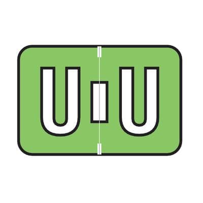 Jewel Tone™ Alpha Label, Individual File Box Letter U, 1-1/2" W x 1" H, Light Green, 225/Pkg - Jewel Tone™  Alpha Label, Individual File Box Letter, 1-1/2 W x 1 H, 225/Pkg - U, Light Green - Image 1