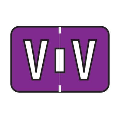 Jewel Tone™ Alpha Label, Individual File Box Letter V, 1-1/2" W x 1" H, Purple, 225/Pkg - Jewel Tone™  Alpha Label, Individual File Box Letter, 1-1/2 W x 1 H, 225/Pkg - V, Purple - Image 1
