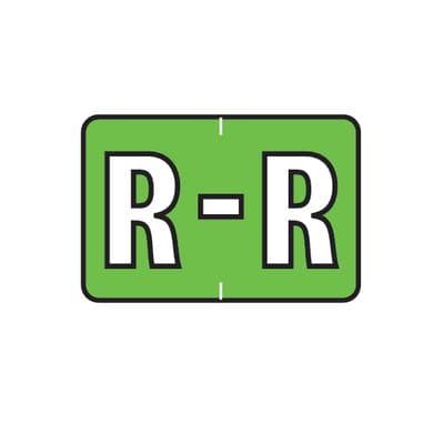 Barkely ABKM and Sycom Compatible Alpha Roll Label, 1-1/2" W x 1" H, Letter R, Green, 500/Roll - Barkely® ABKM and Sycom® Compatible Alpha Roll Label, 1-1/2" W x 1" H, 500/Roll - R, Green - Image 1
