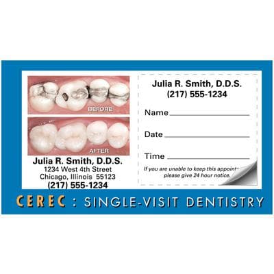 CEREC Appointment Cards, Non-Sticker, 3-1/2" W x 2" H, White, Full Color, 500/Pkg - CEREC Appointment Cards (Sticker & Non-Sticker), 3-1/2" W x 2" H, 500/Pkg - Non-Sticker, 500/Pkg - Image 1
