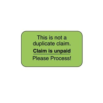 Insurance Information At a Glance Labels, Claim is Unpaid, Fluorescent Green, 1-1/2" W x 7/8" H, 500/Roll - Insurance Information At a Glance Labels, 500/Roll - Claim is Unpaid, Fluorescent Green, 1-1/2" W x 7/8" H - Image 1