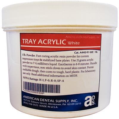 American Dental Supply Custom Tray Acrylic Material Powder, White, Self-Cure, 1 lb Jar thumbnail 2