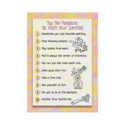Dental Best Sellers 3 & 4-Up Laser Postcards, Top Ten Reasons, 4-1/4" W x 5-1/2" H, 100/Pkg - Dental Best Sellers 3 & 4-Up Laser Postcards, 100/Pkg - Top Ten Reasons, 4-1/4" W x 5-1/2" H - Image 1