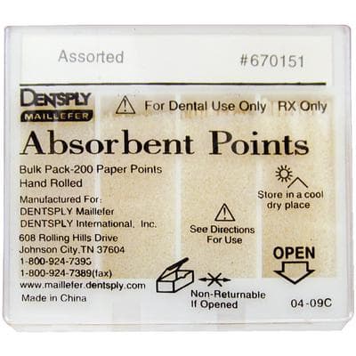 Dentsply Maillefer Absorbent Paper Points, Assorted X-Fine to Coarse, Hand-Rolled, Non-Sterile, 200/Bx, 670151 thumbnail 9