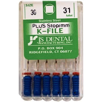 JS Dental K-File Plus #30 (Blue) Stainless Steel Endodontic File, 31mm, with Rubber Stops & mm Markings, 6/Box thumbnail 4