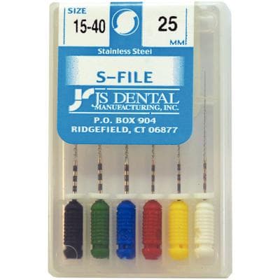 JS Dental S-Files, Assorted Sizes 15-40, 25mm, Stainless Steel, Color Coded, 6/Pack thumbnail 4