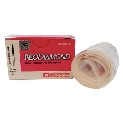Microcopy NeoDiamond Disposable Diamond Bur, FG, Round End Taper, Medium Grit, #850 (1116.10M), 1.6mm Diameter, 25/Pack thumbnail 6