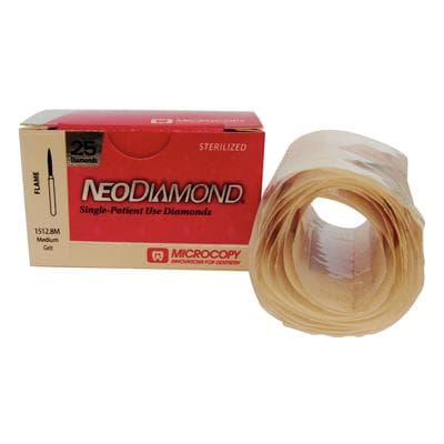 Microcopy NeoDiamond Flame Shape Disposable Diamond Bur, FG 1512.8M (862-012), Medium Grit, 1.2 mm Head Diameter, 8.0 mm Head Length, 25/Pack thumbnail 5