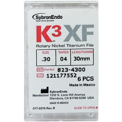 K3 XF NiTi Rotary File, #30/.04 Taper, 30mm, Blue, 6/Pk, 823-4300 thumbnail 14