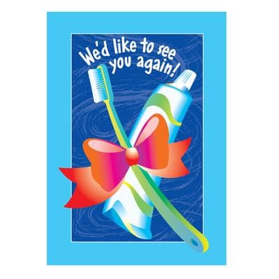 Reminder Postcards (DDS/MD) 4-Up Laser, Brush With Bow, 4-1/4" W x 5-1/2" H, 100/Pkg - Reminder Postcards (DDS/MD) 4-Up Laser, 100/Pkg - Brush With Bow, 4-1/4" W x 5-1/2" H - Image 1