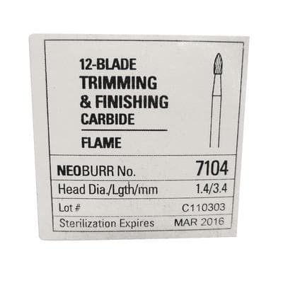 NeoBurr® Trimming and Finishing Carbide Bur, FG, 12-Blade, Flame, #7104, 1.4 mm Diameter, 3.4 mm Length, 25/Pkg thumbnail 4