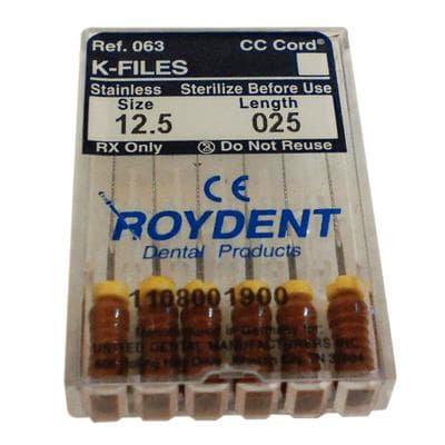 Roydent K-Type Files, 25mm, Size #12.5, Stainless Steel, Color-Coded Silicone Stops, 6/Pack, 06325012R thumbnail 6
