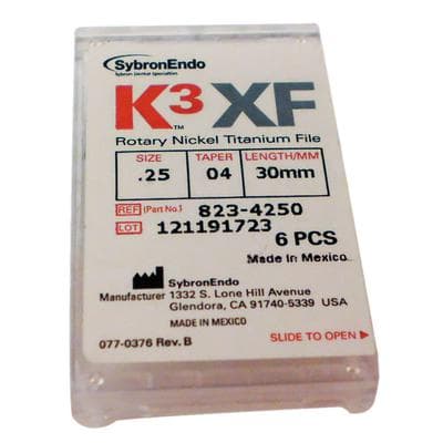 K3XF Nickel Titanium Rotary File, #25/.04 Taper, 30 mm, Red, 6/Pack, 823-4250 thumbnail 8