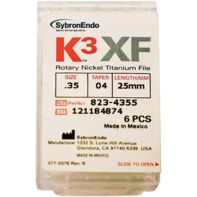 K3XF NiTi Rotary File, .04 Taper, #35, 25 mm, Green, 6/Pk, 823-4355 thumbnail 16