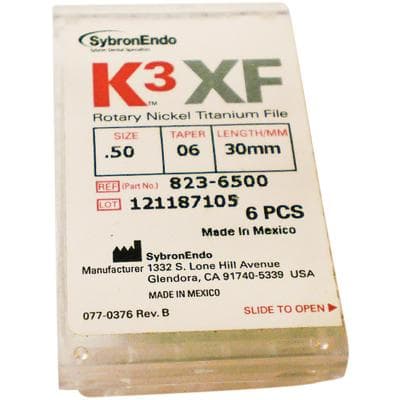 Kerr K3XF NiTi Rotary File, #50/.06 Taper, 30mm, Yellow, 6/Pk, 823-6500 thumbnail 7