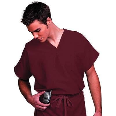 Fashion Seal Healthcare® Unisex Fashion Scrub Shirt, 65/35 Fashion Poplin®, V-Neck, Short Sleeve, Burgundy, 2XL - Fashion Seal Healthcare® Unisex Fashion Scrub Shirts, 65/35 Fashion Poplin® - Burgundy, 2 XL - Image 1