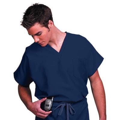 Fashion Seal Healthcare® Unisex Fashion Scrub Shirt, 65/35 Fashion Poplin®, V-Neck, Short Sleeve, Navy, 3XL, 1/Pkg - Fashion Seal Healthcare® Unisex Fashion Scrub Shirts, 65/35 Fashion Poplin® - Navy, 3 XL - Image 1