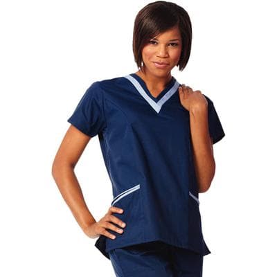 Fashion Seal Healthcare® Ladies' Double V-Neck Tunic, Navy/Ciel Blue, Small, Short Sleeve, 65% Polyester/35% Cotton, 1/Pkg thumbnail 2