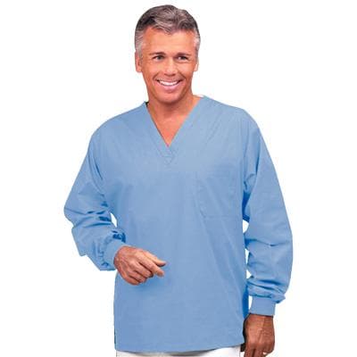Fashion Seal Healthcare® Unisex Long Sleeve Scrub Shirt, Ciel Blue, 55% Cotton/45% Polyester, V-Neck, Knit Cuffs, Left Breast Pocket, 2XL, 1 Each thumbnail 2