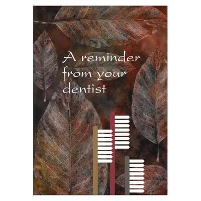 Reminder (DDS) Personalized Postcards, Brown Leaves With Toothbrushes, 4-1/4" W x 6" H, 100/Pkg - Reminder (DDS) Personalized Postcards, 100/Pkg - Brown Leaves With Toothbrushes, 4-1/4" W x 6" H - Image 1