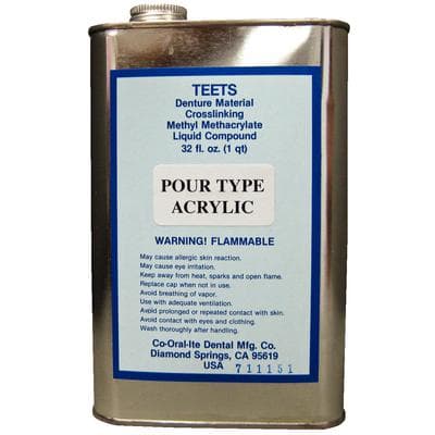 Cooralite Dental Teets Pour Type Acrylic Liquid, Cold Cure Denture Resin, 32 oz/Bottle - Teets Pour Type Liquid - Image 1