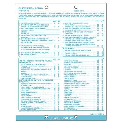 Patterson Office Supplies Complete Preassembled Dental System and Individual Forms - Health History, Process Blue, 8-1/2" x 11", 100/Pkg - Complete Preassembled Dental System and Individual Forms - Health History, Process Blue - Image 1
