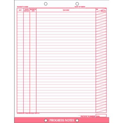 Patterson Office Supplies Complete Preassembled Dental System Progress Notes, Red, 8-1/2" x 11", 2-Sided, 2-Hole Punched, 100/Pkg - Complete Preassembled Dental System and Individual Forms - Progress Notes, Red - Image 1