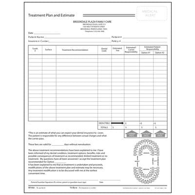 Treatment Plan and Estimate Form, 2-Part Carbonless, Personalized, 8-1/2" x 11", 100 Sets/Pkg - Treatment Plan and Estimate, 2 Part, Personalized, 8-1/2 W x 11 H, 100 Sets/Pkg - Form - Image 1
