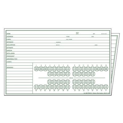 Patterson Dental Chart Lingual Examination Forms, 8" W x 10" H Overall, 8" W x 5" H Folded, 2-Sided, Green Design, 100/Pkg - Examination Forms, 8" W x 10" H, Overall, 8" W x 5" H Folded, 100/pkg - Dental Chart Lingual - Image 1