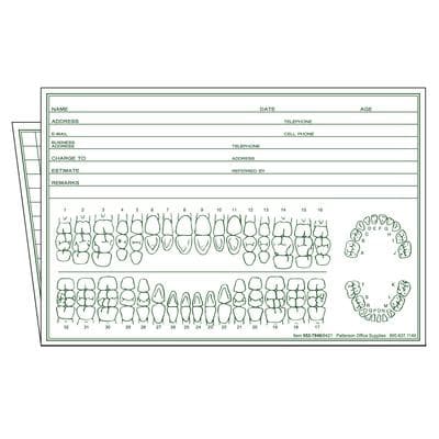 Patterson Office Supplies Examination Forms, 6" W x 8" H Overall, 6" W x 4" H Folded, 2-Sided, Green Design, 100/Pkg - Examination Forms, 6" W x 8" H Overall, 6" W x 4" H Folded, 100/pkg - Form - Image 1