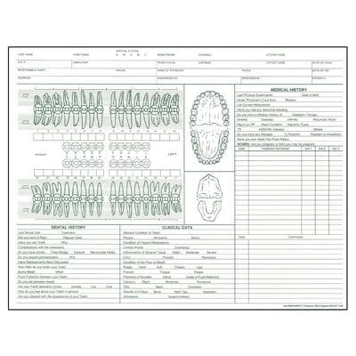 Dental Exam Forms, 11" W x 8-1/2" H, 2-Sided, Green Design, 100/Pkg, #9767 - Dental Exam Forms, 11" W x 8-1/2" H, 100/Pkg - 80 lb cover stock, #9767 - Image 1