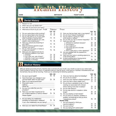 ColorForms™ Medical Health History Form, Dark Green Border, 8-1/2" x 11", 2-Sided, 100/Pkg - ColorForms™ Dark Green Border, 8-1/2" W x 11" H, 100/Pkg - Medical Health History - Image 1