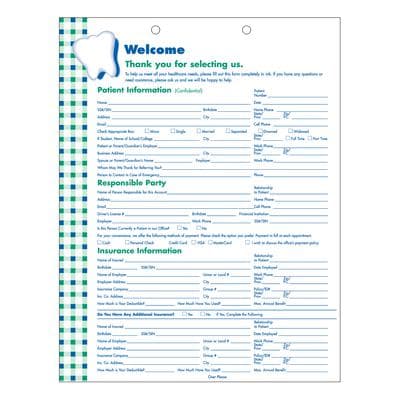 ColorForms™ Checkerboard Patient Information Form, 8-1/2" W x 11" H, 2-Sided, 2-Hole Punched, White, 100/Pkg - ColorForms™ Checkerboard, 8-1/2" W x 11" H, 100/Pkg - Patient Information - Image 1