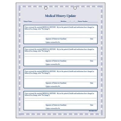 ColorForms™ Toothbrush Border Medical History Update Forms, 8-1/2" W x 11" H, 2-Sided, 2-Hole Punched, 100/Pkg - ColorForms™ Toothbrush Border, 8-1/2" W x 11" H, 100/Pkg - Medical History Update - Image 1