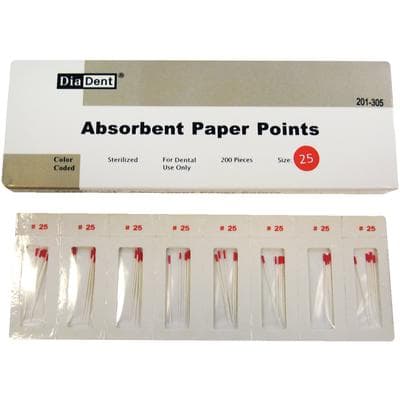DiaDent ISO Color Coded Absorbent Paper Points, #25 (Red), .02 Taper, Non-Marked, 200/Box thumbnail 7
