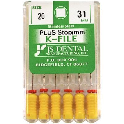 JS Dental K-File Plus, Stainless Steel, Size 20 (Yellow), 31mm, with Rubber Stops & mm Markings, 6/Box thumbnail 5
