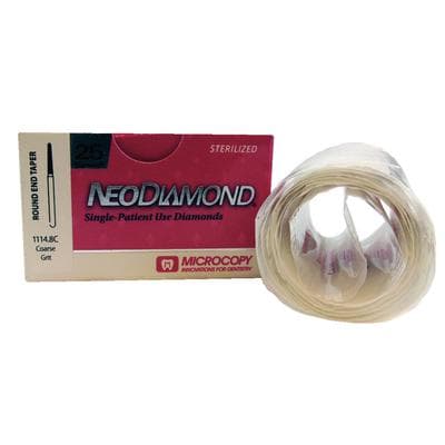 Microcopy NeoDiamond Disposable Diamond Bur, FG 1114.8C (856-014), Round End Taper, Coarse Grit, 1.4mm Head Diameter, 25/Pack thumbnail 6