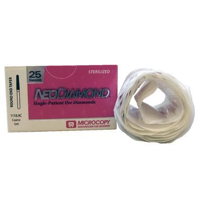 Microcopy NeoDiamond Disposable Diamond Bur, FG, Coarse, Round End Taper, #856L-018 (1118.9C), 1.8mm Head Diameter, 25/Pack thumbnail 6