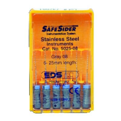SafeSiders Endodontic Reamers, Stainless Steel, #08, 0.02 Taper, 25 mm, Grey, 6/Pkg, 5025-08 thumbnail 14