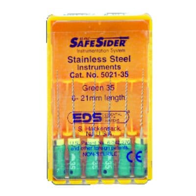 SafeSiders Endodontic Hand Reamers, 21 mm, 0.02 Taper, Size #35, Green, Stainless Steel, 6/Pkg, 5021-35 thumbnail 11