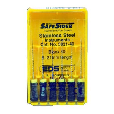 SafeSiders Endodontic Hand Reamers, 21 mm, 0.02 Taper, Size #40, Black, Stainless Steel, 6/Pkg, 5021-40 thumbnail 11