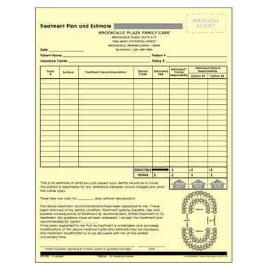 Treatment Plan and Estimate Form, 2-Part Carbonless, Personalized, 8-1/2" x 11", 100 Sets/Pkg thumbnail 2