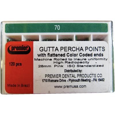 Premier Gutta Percha Points, ISO Size #70, .02 Taper, 28mm, Green, Box of 120 (6 vials of 20), 9056011 thumbnail 6