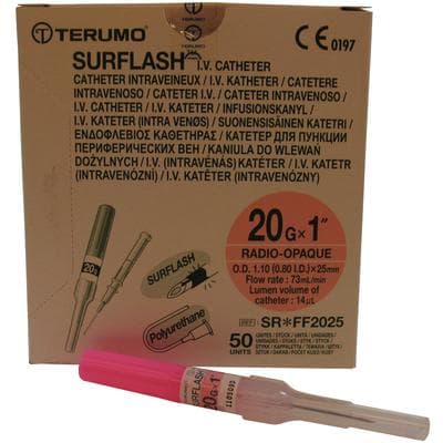 Terumo SurFlash IV Catheter, 20 Gauge x 1", Polyurethane, Sterile, Latex-Free, Pink, 50/Box thumbnail 7