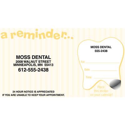 Sticker Appointment Card, Tooth Design, 3-1/2" W x 2" H, 500/Pkg - Sticker Appointment Card, 500/Pkg - Tooth, 3-1/2" W x 2" H - Image 1