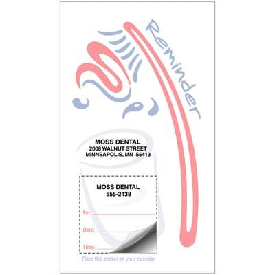 Sticker Appointment Card, Brush and Cup Design, 2" W x 3-1/2" H, White, 500/Pkg - Sticker Appointment Card, 500/Pkg - Brush and Cup, 2" W x 3-1/2" H - Image 1
