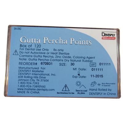 Dentsply Maillefer Gutta-Percha Points, 0.02 Taper, ISO #30, Blue, 30mm, 120 Points (6 Vials of 20), Ref 670931 thumbnail 3