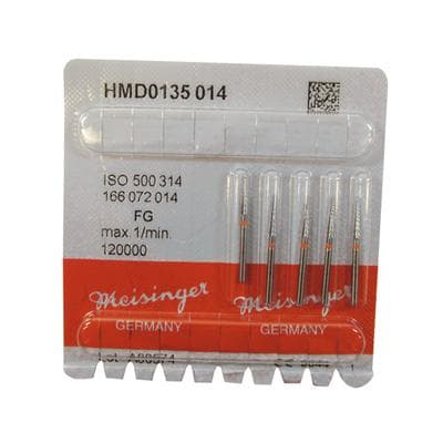 Meisinger Tungsten Carbide Twist Trimming & Finishing Bur, FG, Pointed Taper ET9, 1.4 mm, Fine (8-12 Flutes), Orange, 5/Pk, D0135-014-FG thumbnail 8